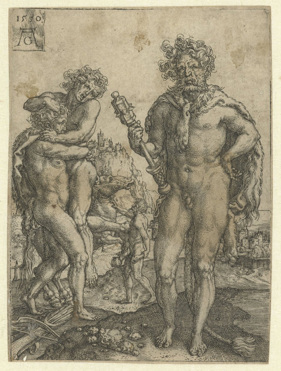 Hercules voittaa Antaeuksen Labors of Hercules (sarjan nimi) tekijältä Heinrich Aldegrever