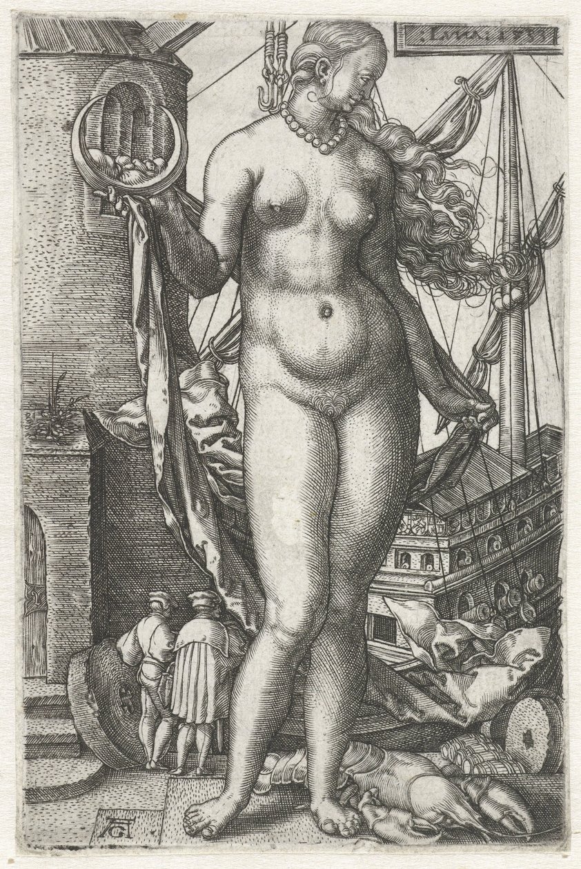 Luna (otsikko esineessä) Diana The Seven Planets (sarjan nimi) tekijältä Heinrich Aldegrever