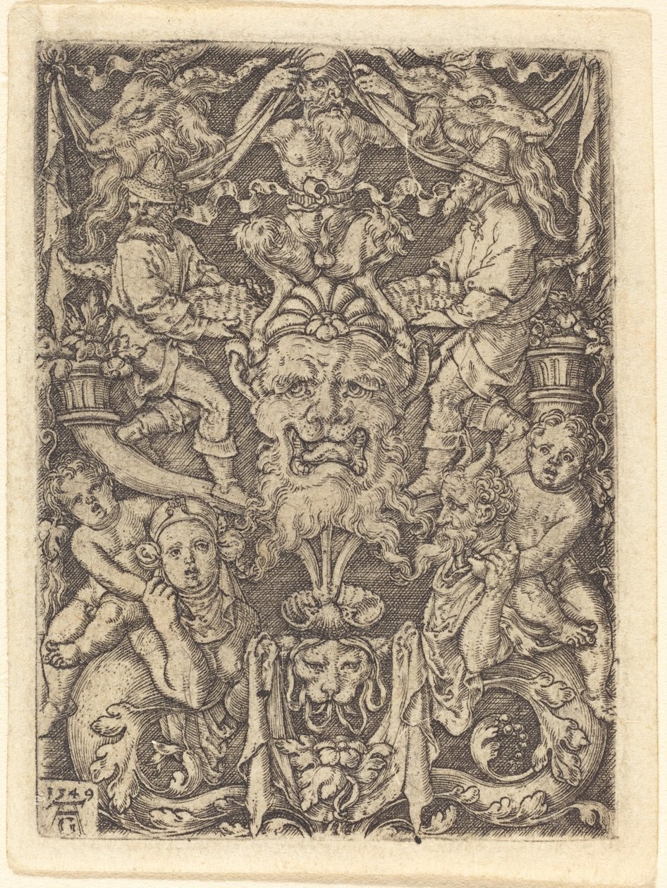 Ornamentti naamiolla, 1549. tekijältä Heinrich Aldegrever
