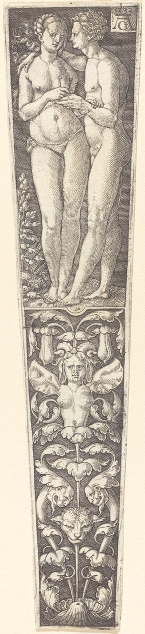 Ornamentti alastoman parin kanssa, 1532. tekijältä Heinrich Aldegrever
