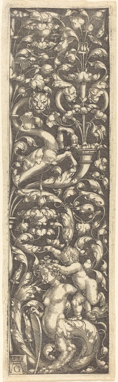 Koriste, jossa lapsi sfinksin selässä, 1535. tekijältä Heinrich Aldegrever