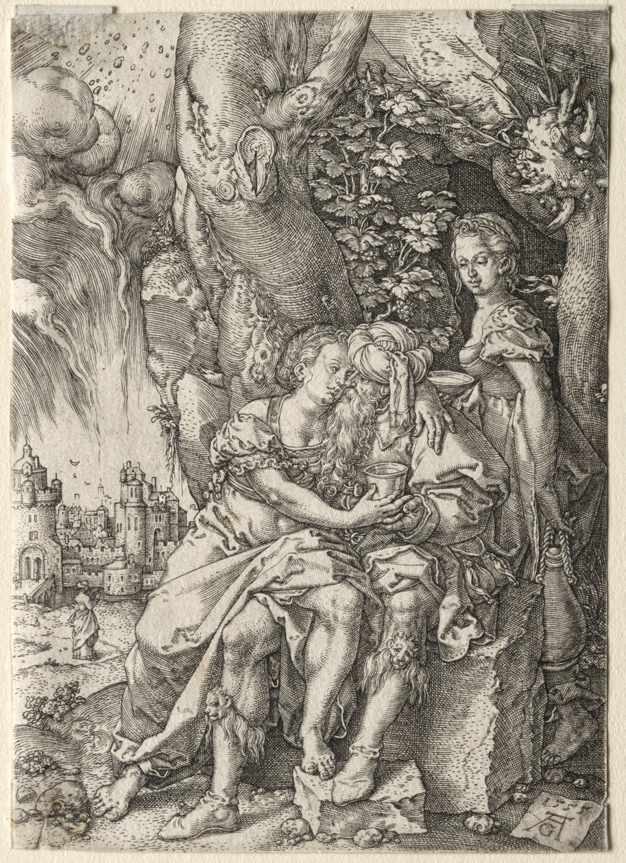 Tarina Loosta: Lot tyttäriensä kanssa, 1555. tekijältä Heinrich Aldegrever