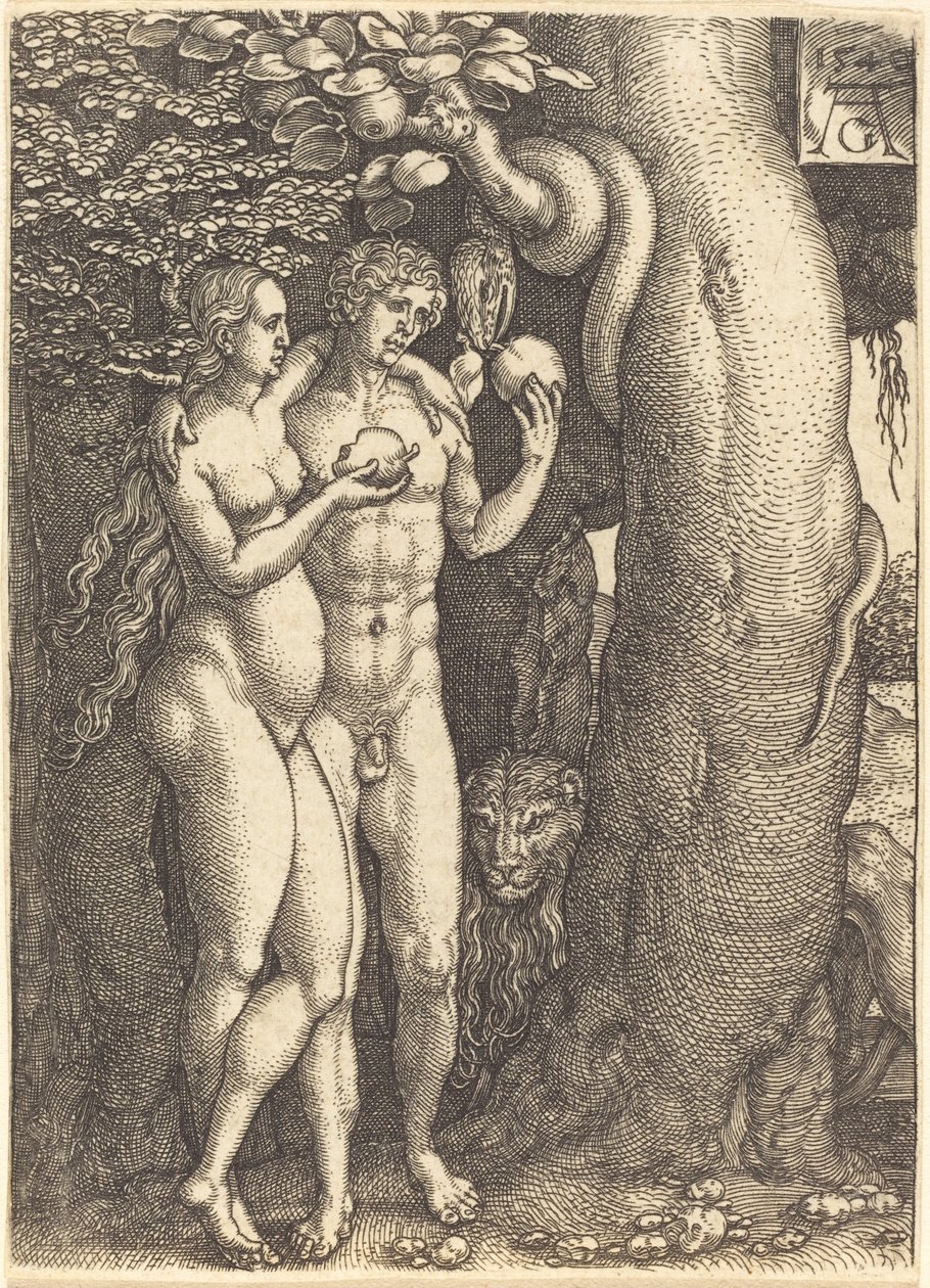 Käärmeen kiusaus, 1540. tekijältä Heinrich Aldegrever