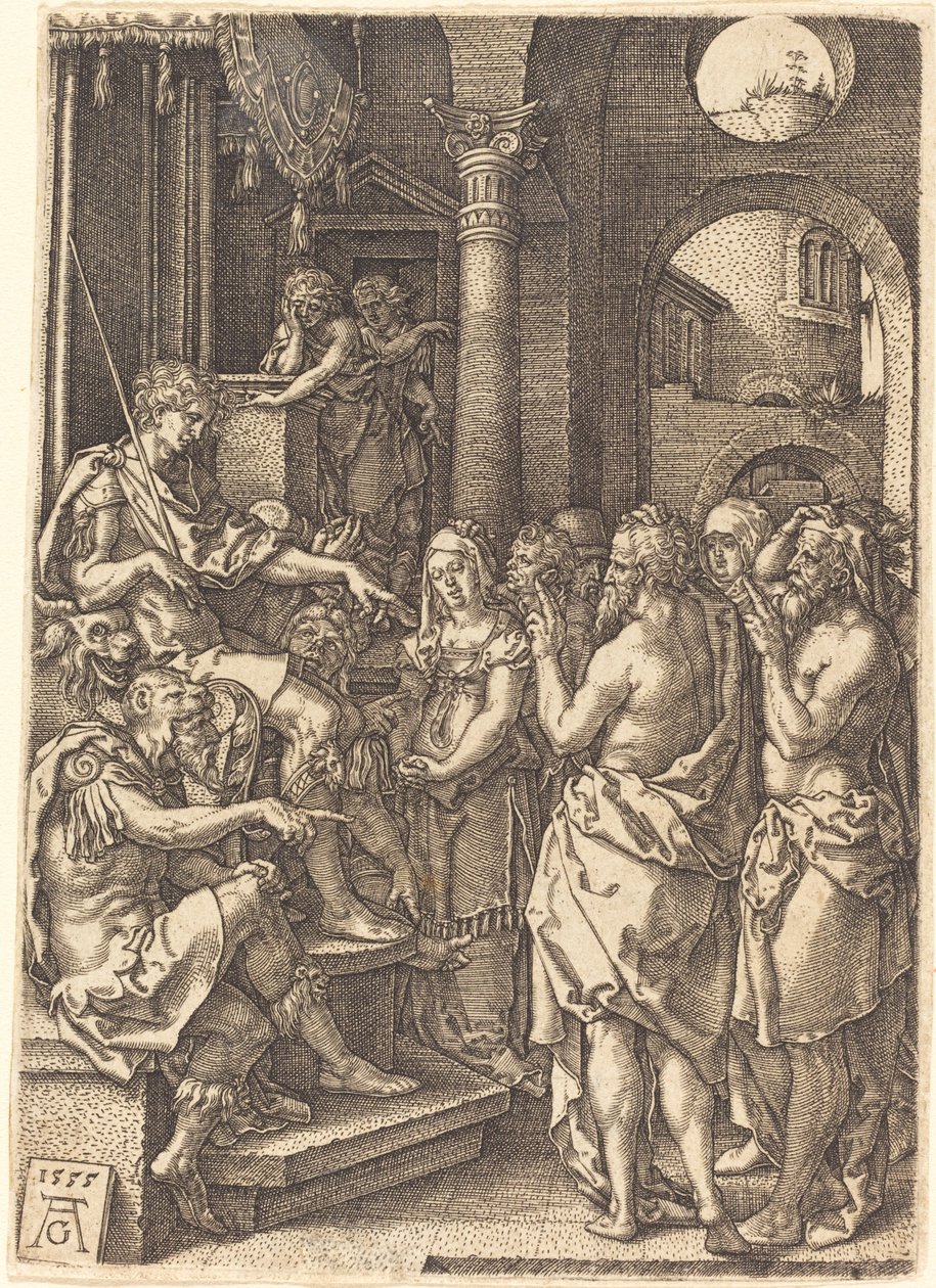 Kaksi vanhinta tuomarin edessä, 1555. tekijältä Heinrich Aldegrever