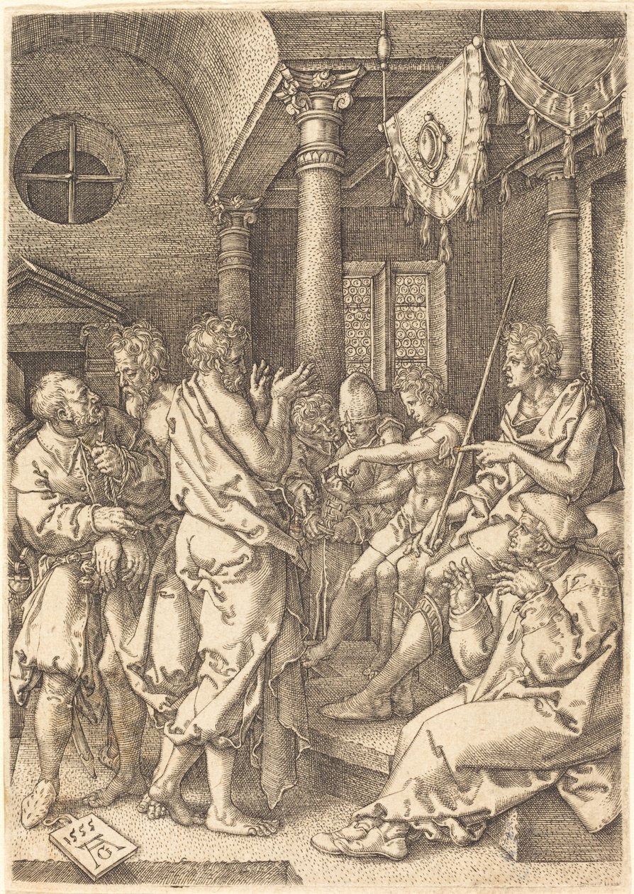 Danielin todistuksen perusteella tuomitut kaksi vanhinta, 1555. tekijältä Heinrich Aldegrever