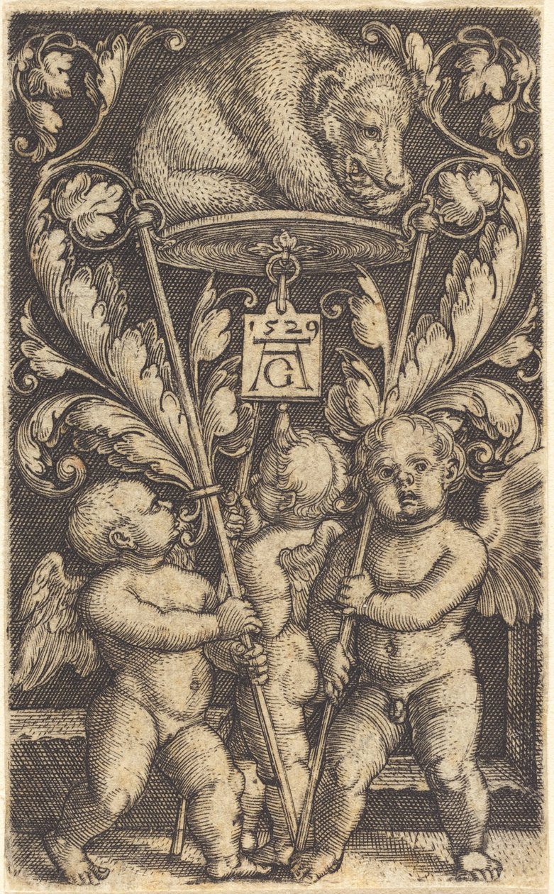 Kolme Cupidoa ja karhu, 1529. tekijältä Heinrich Aldegrever
