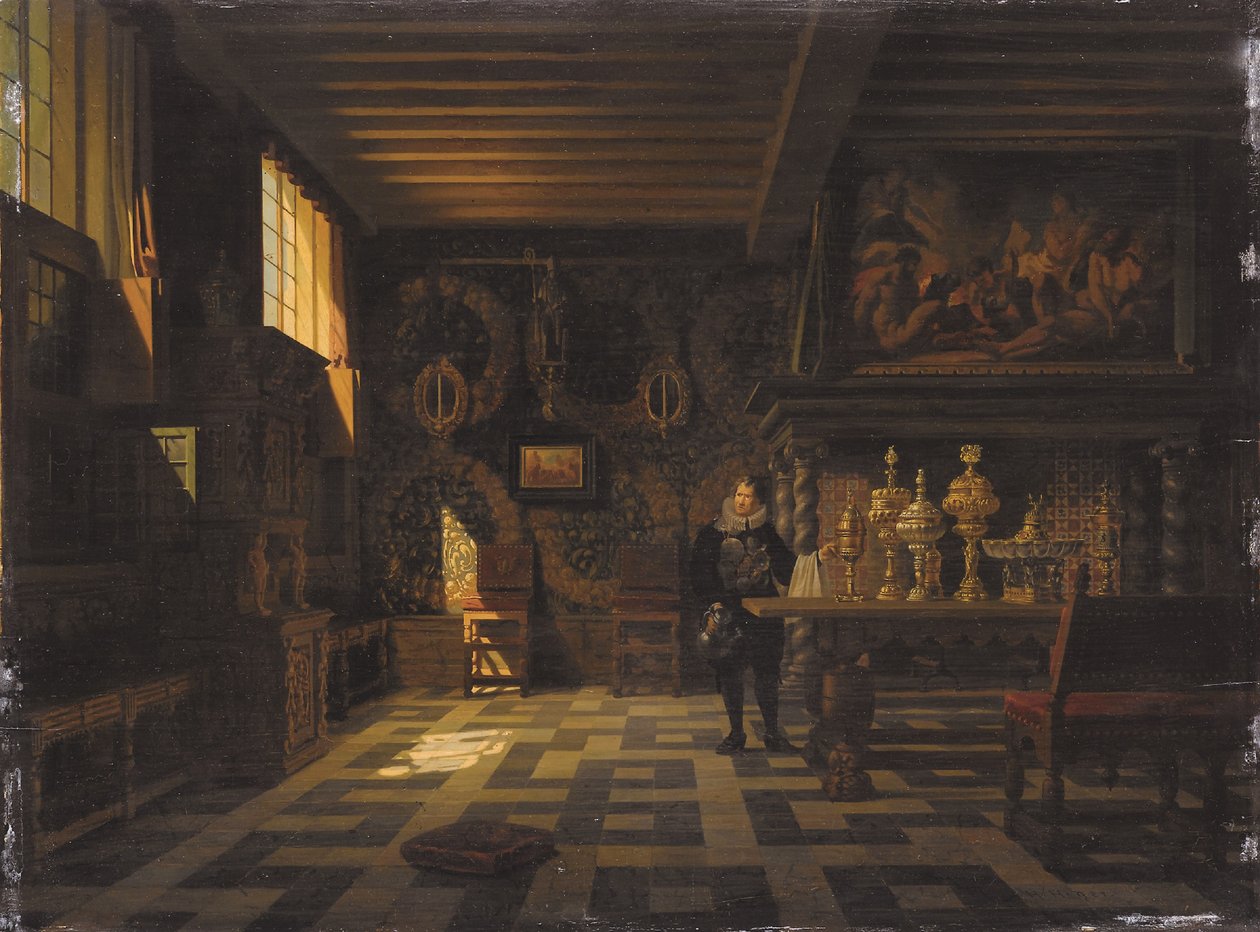 1600-luvun palatsin sisätilat (öljy kankaalle) tekijältä Heinrich Anton Heger