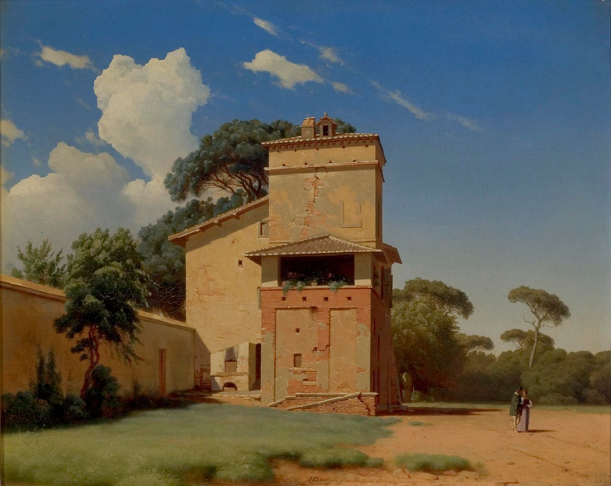 Tanskalainen: Casa del Portinaio i Villa Borgheses on. Casa del Portinaio Villa Borghesen puutarhassa. tekijältä Heinrich Buntzen