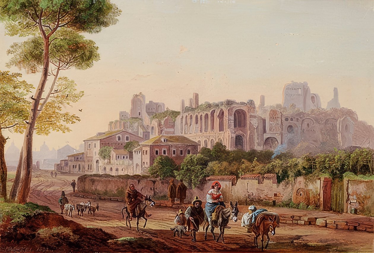 Roomalainen katukohtaus Palatinuksen edessä. 1832 tekijältä Heinrich Burkel