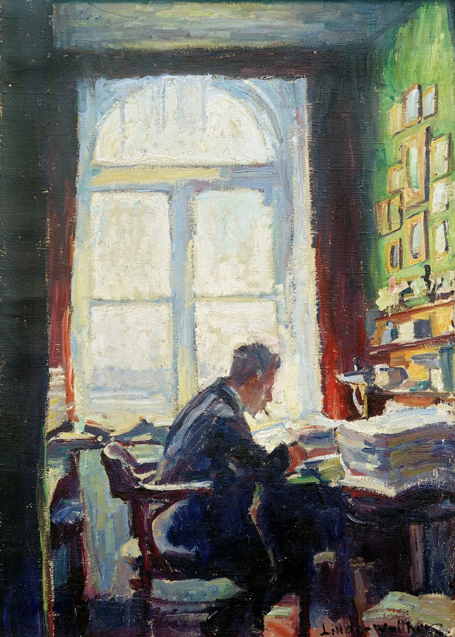 Runoilija Caesar Flaischlen pöydän ääressä, 1912. tekijältä Heinrich Eduard Linde Walther