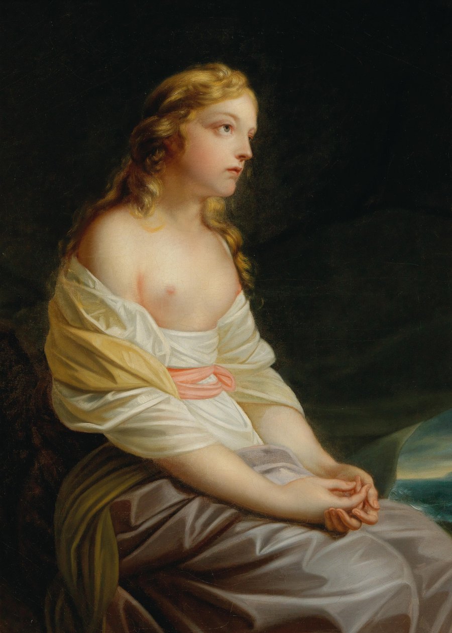 Kohtaus idyllista Der erste Schiffer Salomon Gessnerin ensimmäinen venemies, n. 1800. tekijältä Heinrich Friedrich Füger