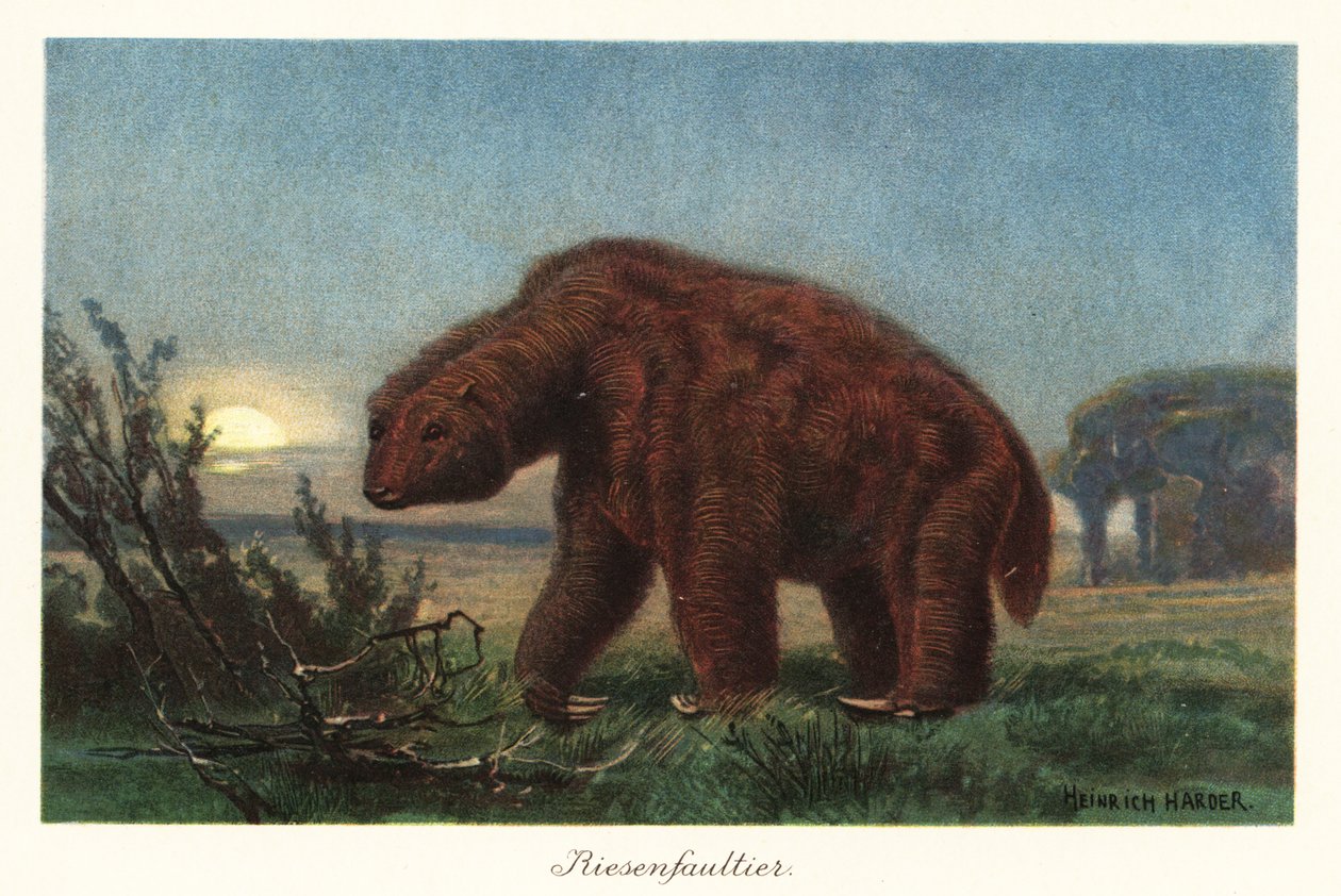 Megatherium americanum kuunvalossa. tekijältä Heinrich Harder