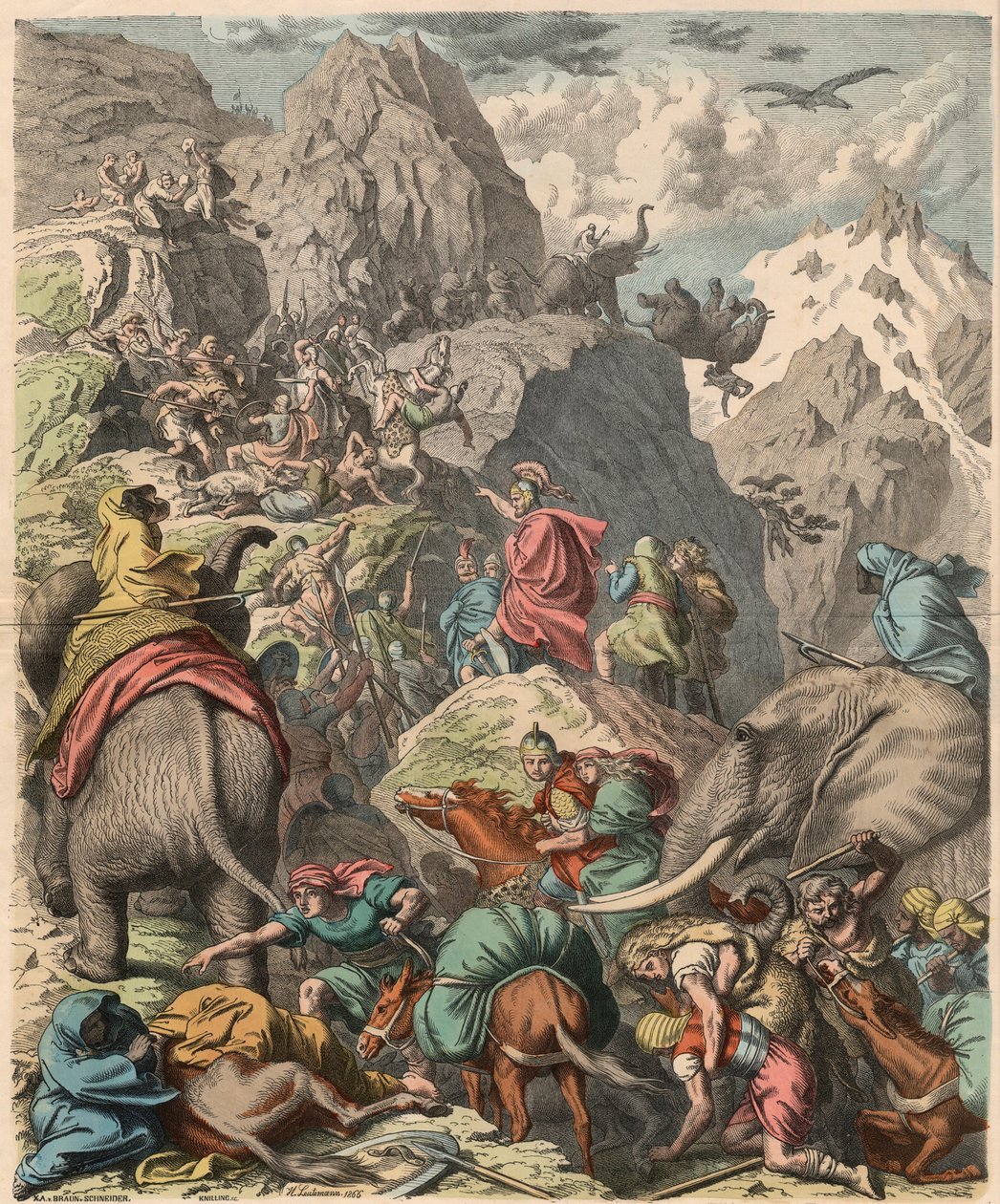 Toinen puunilaissota: Hannibal ylittää Alpit, 1866 tekijältä Heinrich Leutemann