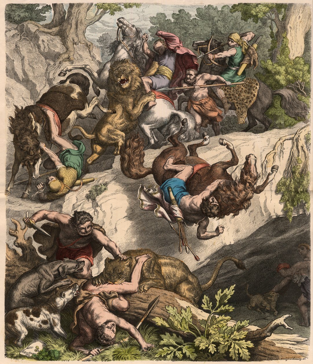 Karthagolaiset: Leijonanmetsästys, 1866 tekijältä Heinrich Leutemann