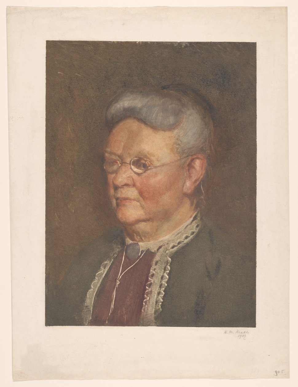 Vanhan naisen muotokuva tekijältä Heinrich M. Krabbé (signed by artist)