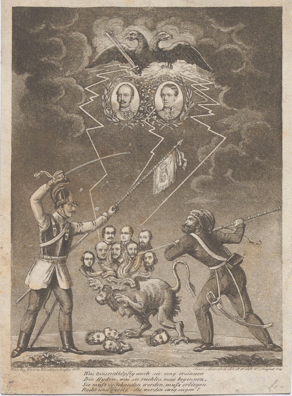 Allegoria Unkarin vallankumouksen tukahduttamisesta vuosina 1849, 1849. tekijältä Heinrich Mansfeld