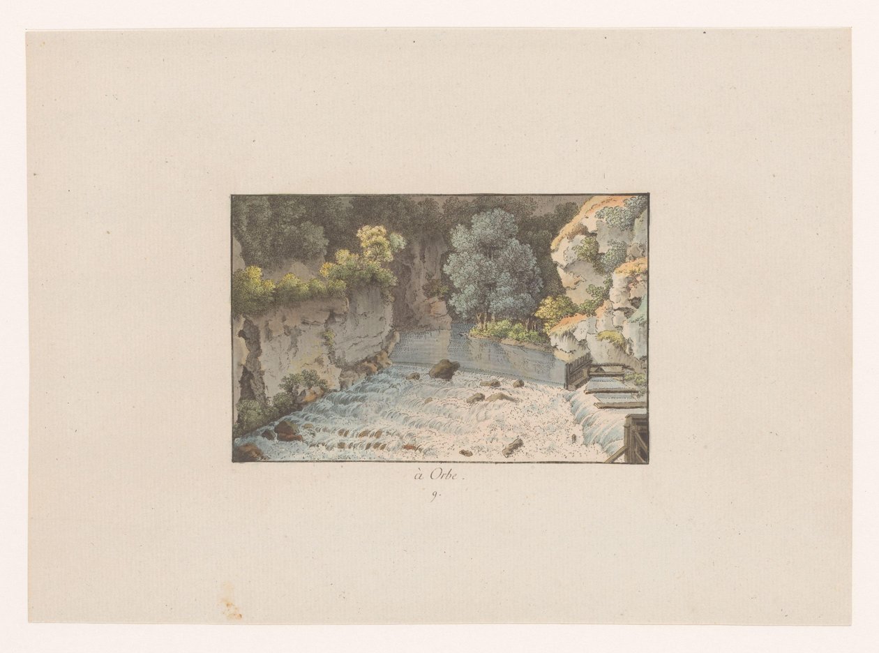 Näkymä vesiputoukselle Orbessa à Orbe (otsikko esineessä) Sveitsin näkymät (sarjan nimi) Collection de quelques vues dessinées en Suisse d