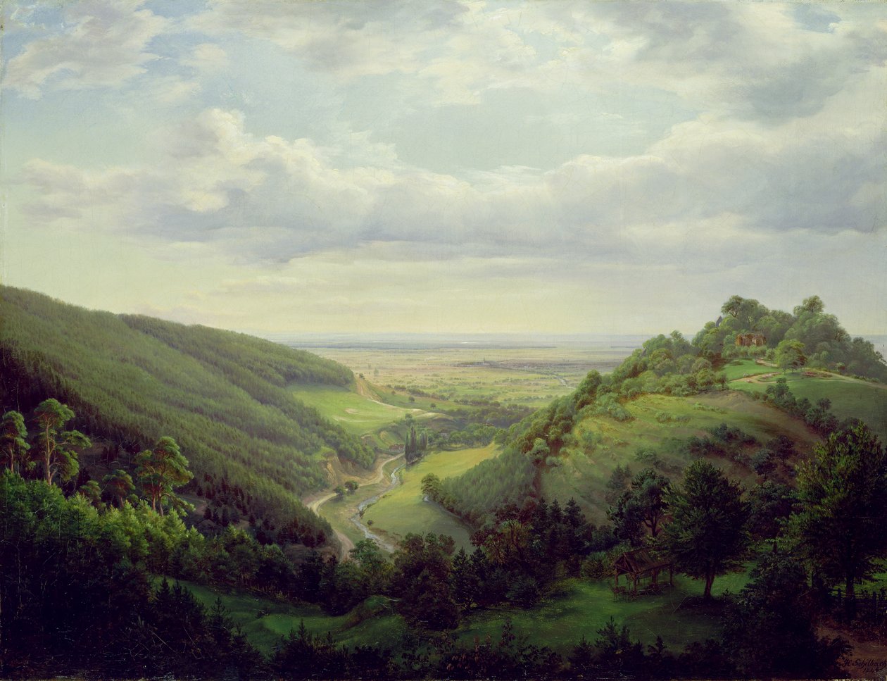 Näkymä Heilenbergin linnasta Jugenheimissa Reinin varrella, 1846 tekijältä Heinrich Schilbach