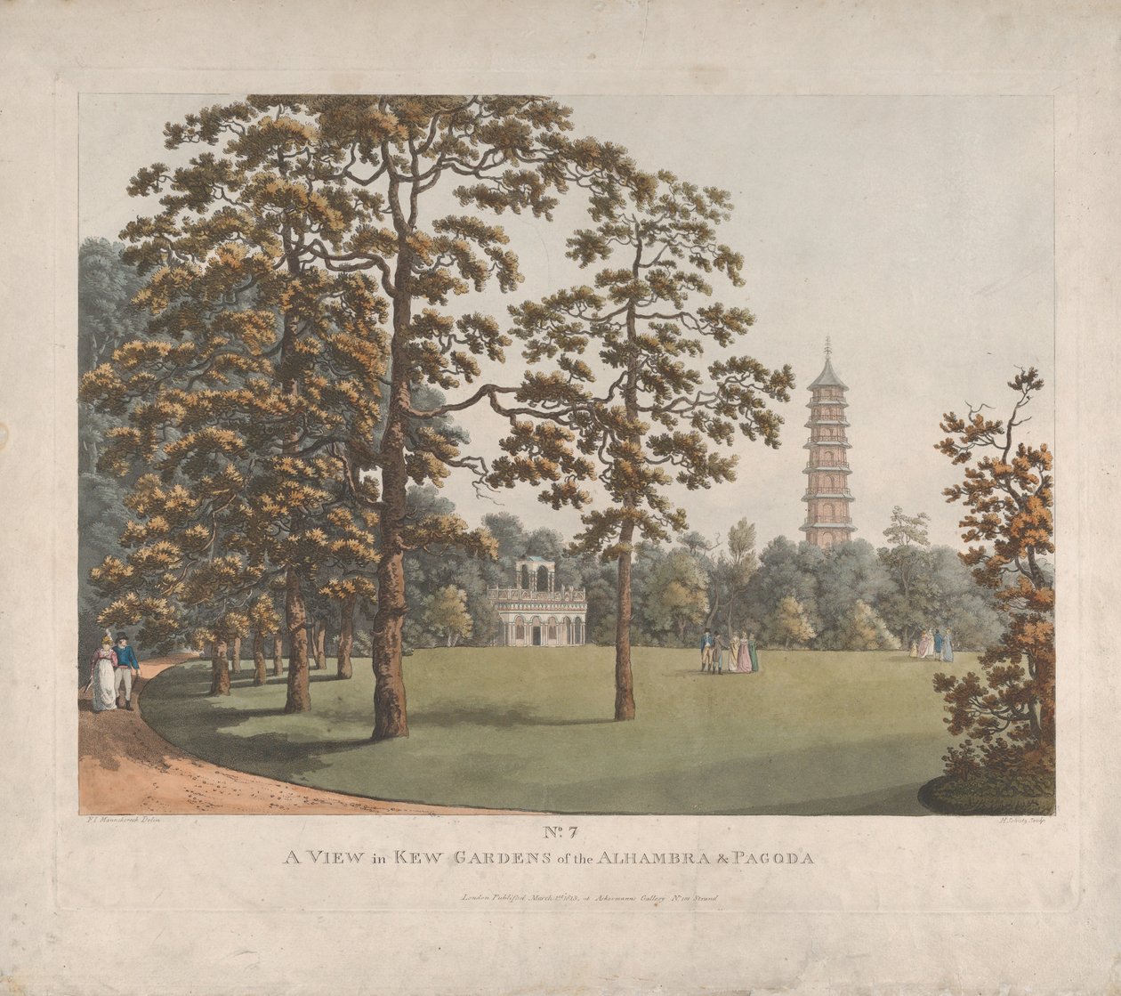 Näkymä Kew Gardensissa Alhambrasta ja pagodista, 1813. tekijältä Heinrich Schutz