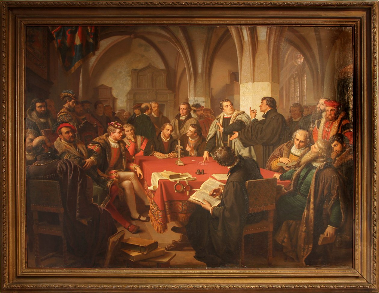 August Noackin uskonnollinen vuoropuhelu Marburgin linnassa 1869 kehyksen kanssa tekijältä Heinrich Stürzl