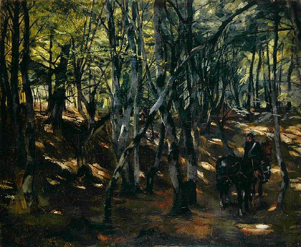 Ratsuväkipartio keskellä metsää tekijältä Heinrich Wilhelm Truebner
