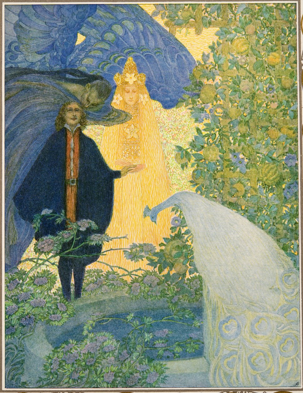 Paratiisin puutarha Hans Christian Andersenin tarinoista, pub. 1911 tekijältä Heinrich and Urban Lefler