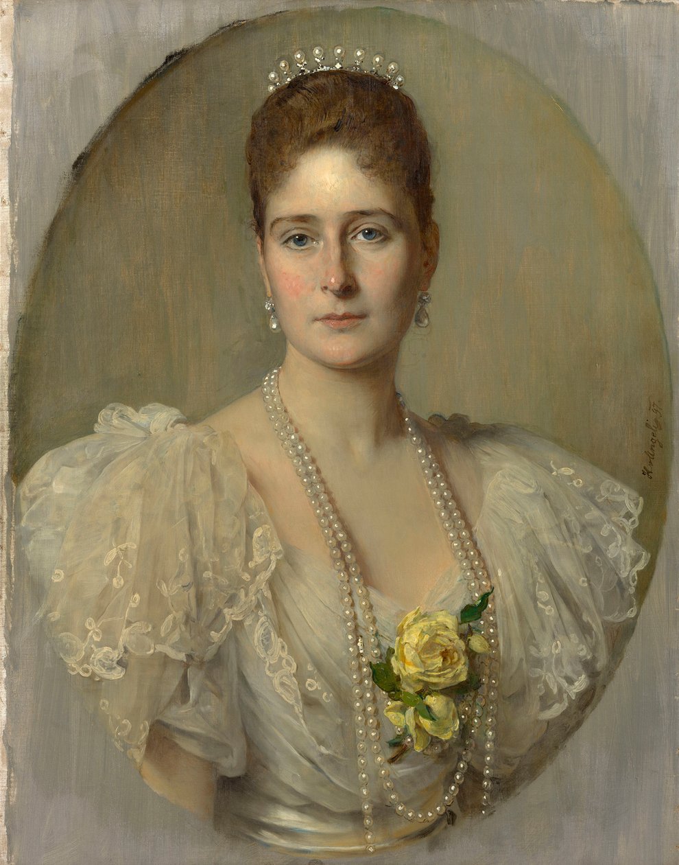 Venäjän keisarinna Aleksandra Fjodorovnan muotokuva 1872-1918, tsaari Nikolai II:n vaimo, 1897. tekijältä Heinrich von Angeli