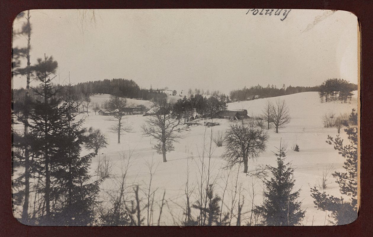 Ensimmäinen maailmansota: "Ukraina vuosina 1914-1916 Saksan armeijan hyökkäyksen aikana. Näkymä lumella (m/w kuva) tekijältä Heldenfriedhof Dsessentniki (attr. to)