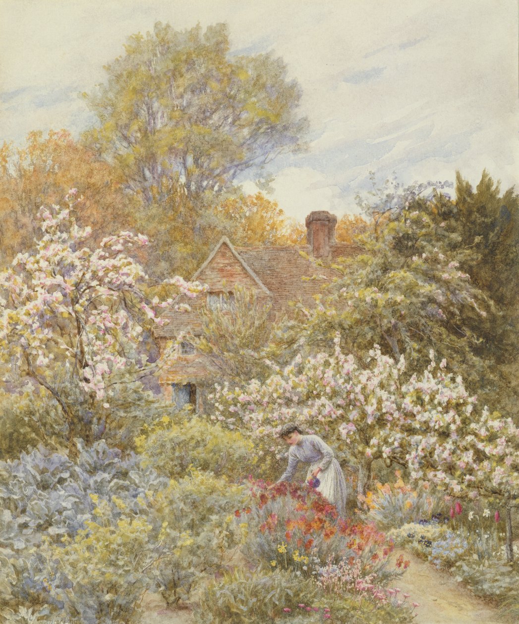 Puutarha keväällä (wc paperilla) tekijältä Helen Allingham