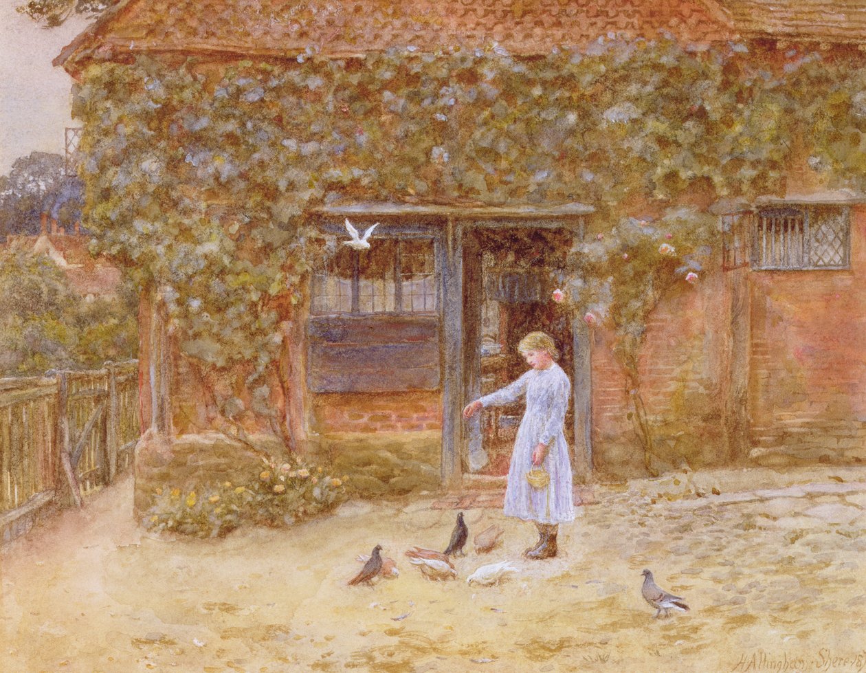 Mökki Sheressä, n. 1875 (wc paperilla) tekijältä Helen Allingham