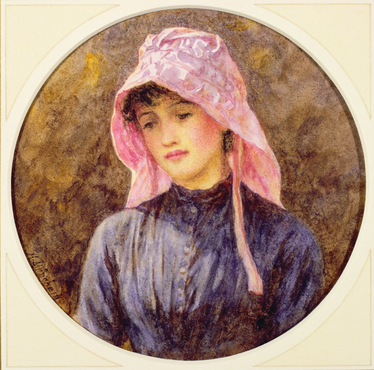 Muotokuva tytöstä vaaleanpunaisessa konepellissä tekijältä Helen Allingham