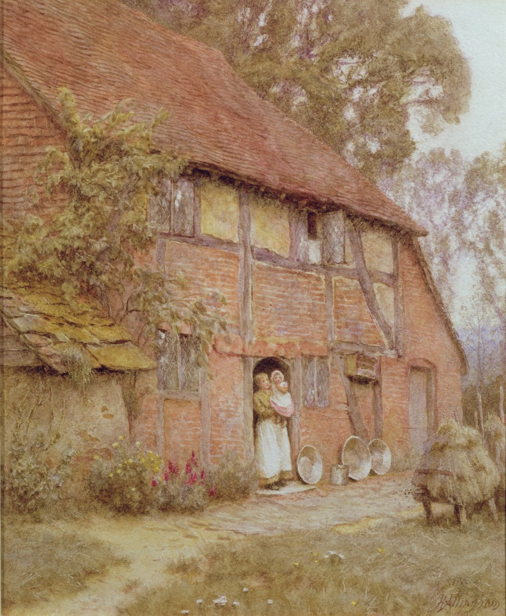 Mökki mehiläispesien kanssa tekijältä Helen Allingham