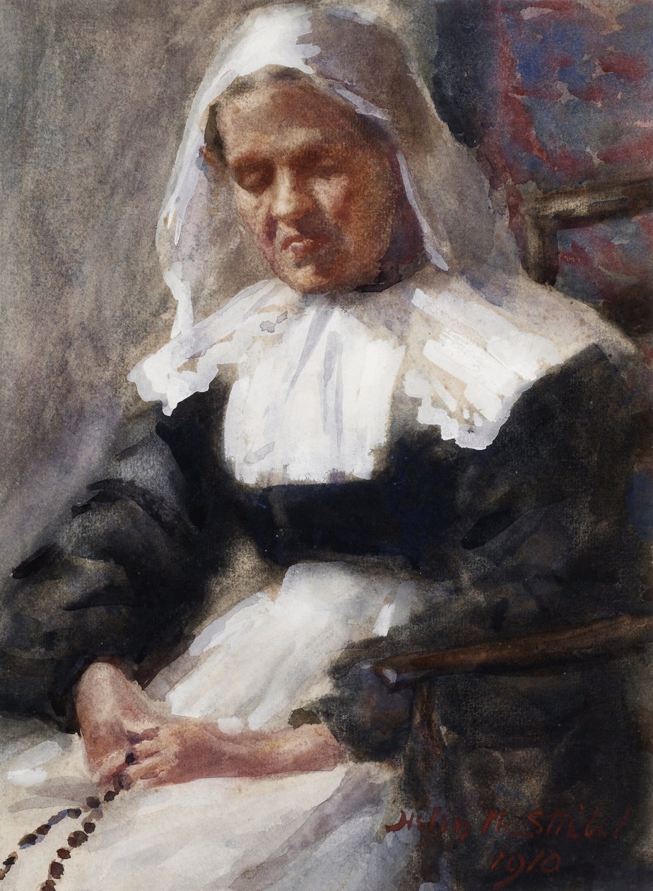 Nunna lausumassa ruusukkoaan, 1910 tekijältä Helen M. Stiebel