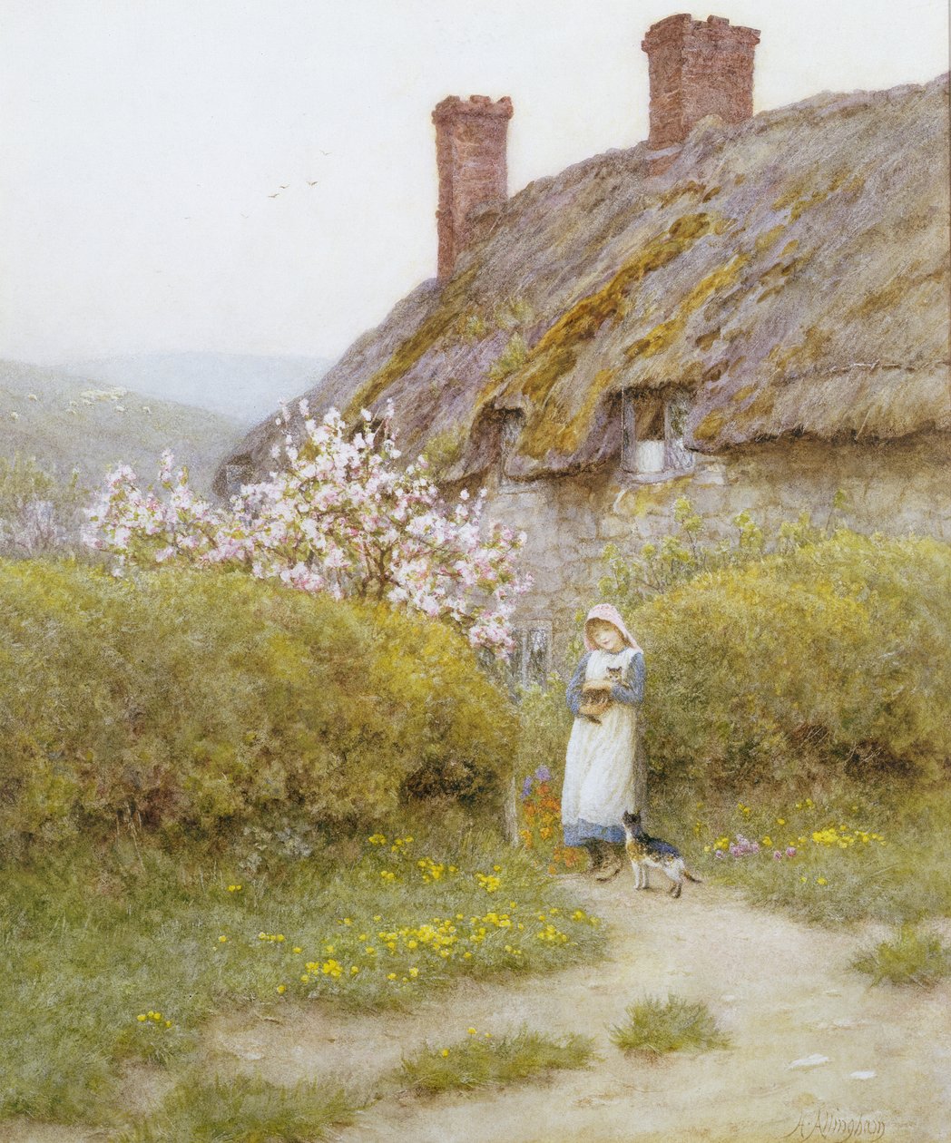 Dorsetshiren mökki (akvarelli paperille) tekijältä Helen Allingham