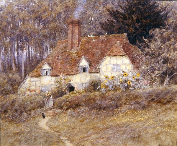 Surrey Cottage (akvarelli paperille) tekijältä Helen Allingham