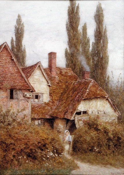Vanha maatila Didcotissa, n. 1918 (akvarelli ja vartaloväri paperilla) tekijältä Helen Allingham