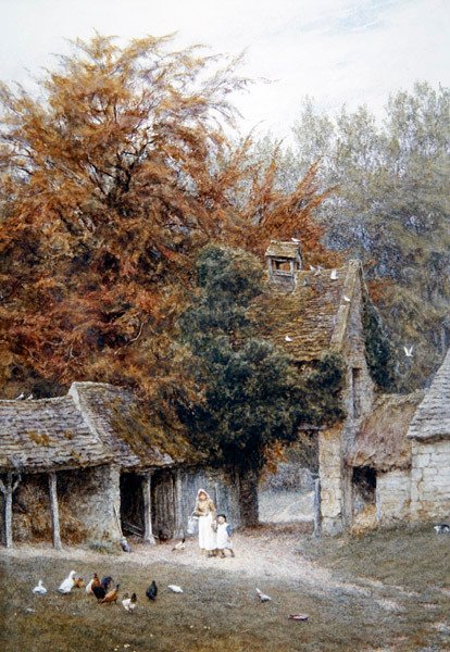 Lower Dowdeswellissa, lähellä Cheltenhamia (akvarelli paperille) tekijältä Helen Allingham