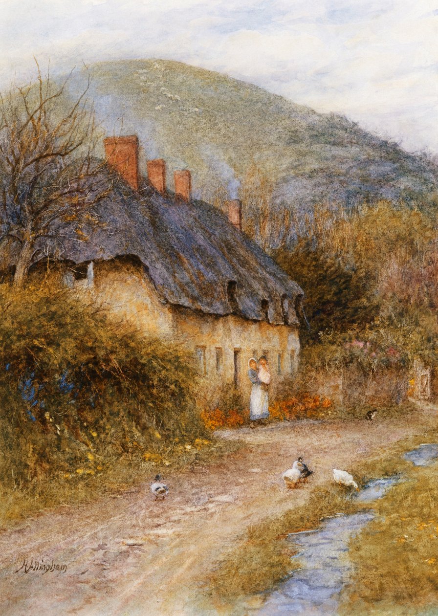 Symondsburyssa lähellä Bridportia, Dorsetissa (akvarelli raapimalla) tekijältä Helen Allingham