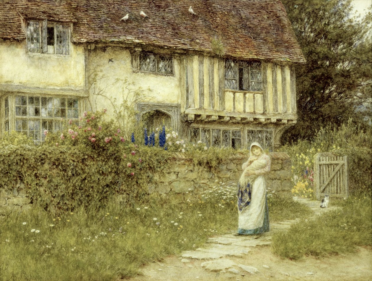Old Church Gate Farmin vieressä, Smarden, Kent (akvarelli paperille) tekijältä Helen Allingham