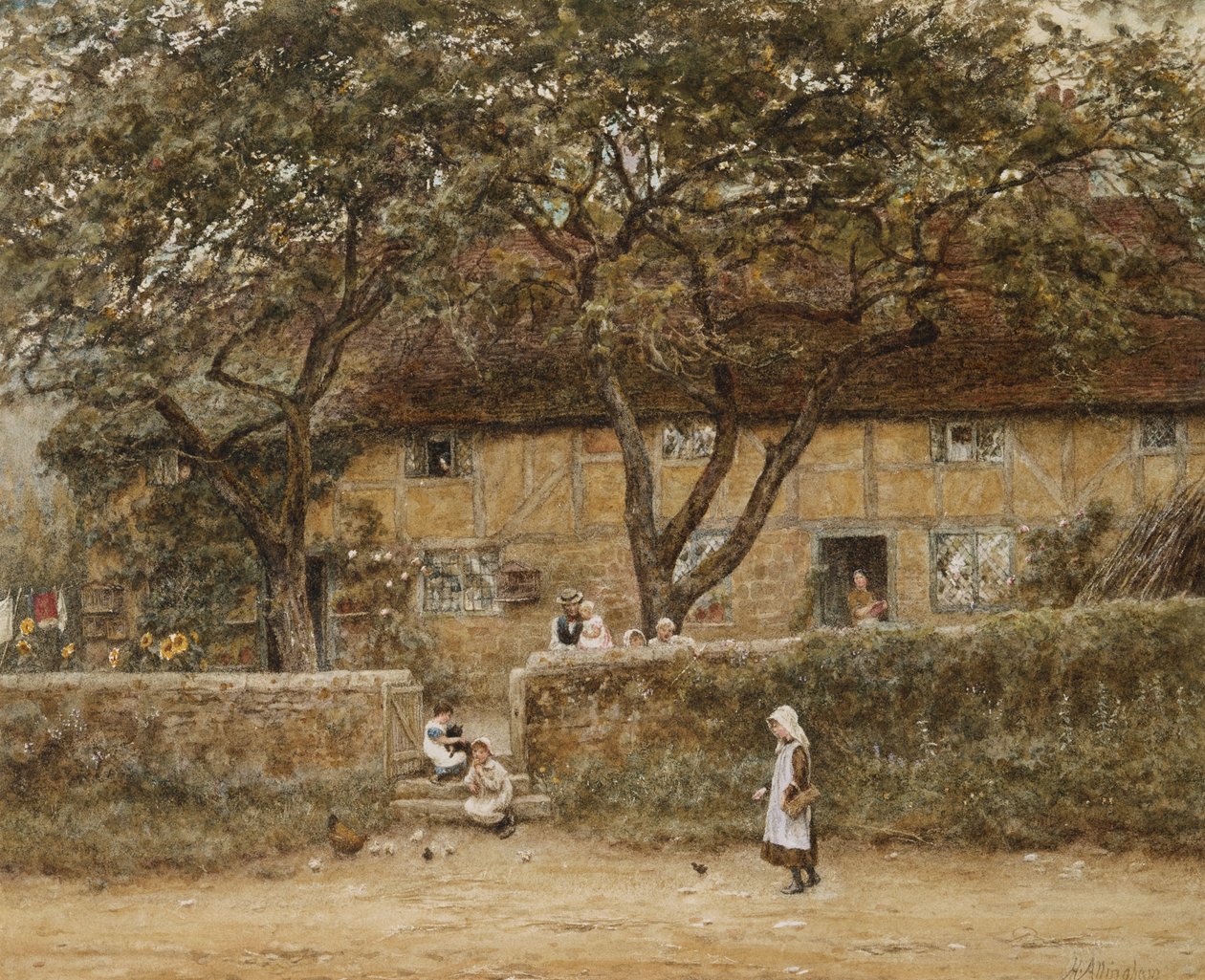 Lapset mökin ulkopuolella tekijältä Helen Allingham