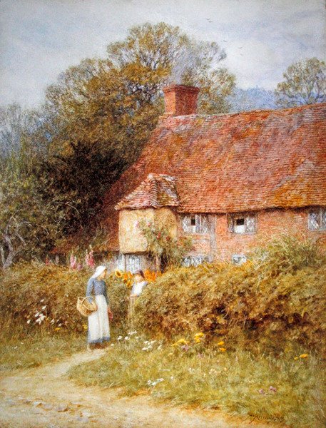 Mökki Witleyssä, Surreyssa (akvarelli paperille) tekijältä Helen Allingham