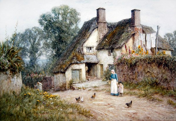 Mökki lähellä Paigntonia, Devon (akvarelli paperille) tekijältä Helen Allingham