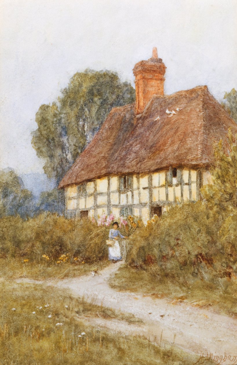 Ostoksilla (akvarelli raapimalla) tekijältä Helen Allingham