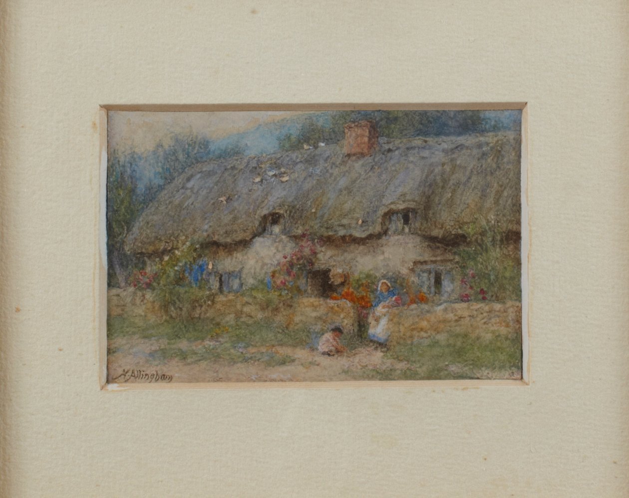 Harmaa olkikattoinen mökki (akvarelli paperille) tekijältä Helen Allingham
