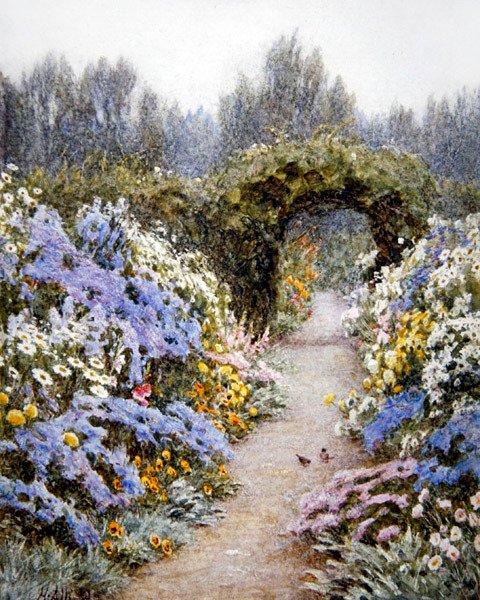 Ruohoinen reuna (akvarelli paperille) tekijältä Helen Allingham