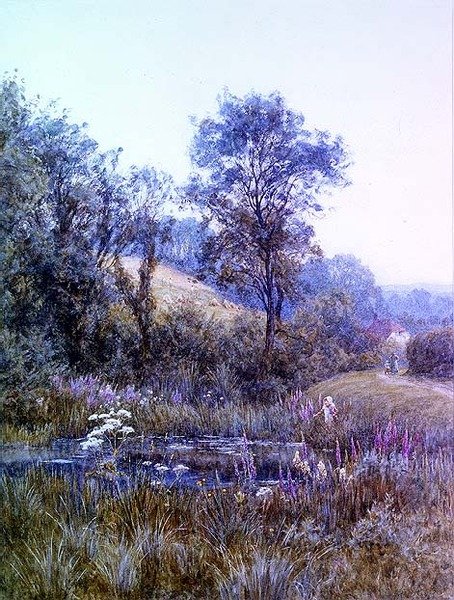Kukkien poimiminen lammen rannalta tekijältä Helen Allingham