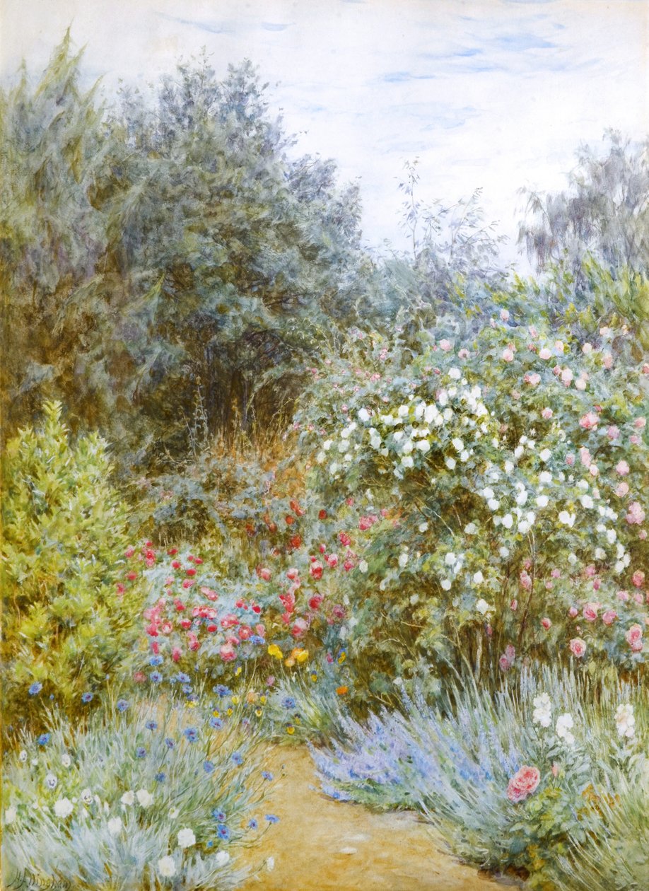 Ruusuja Gertrude Jekyllin puutarhassa, Munstead Wood, Surrey (vesiväri) tekijältä Helen Allingham