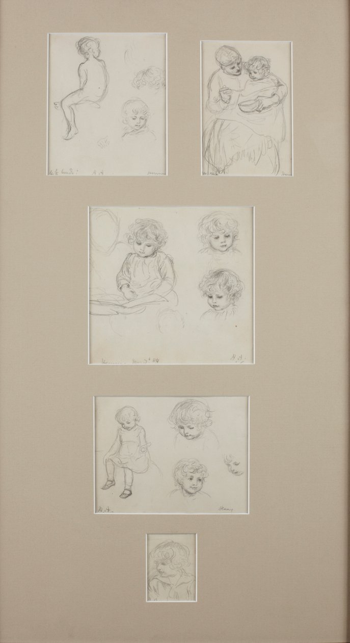 Luonnokset Henry Allinghamista, n. 1884 (kynä paperille) tekijältä Helen Allingham