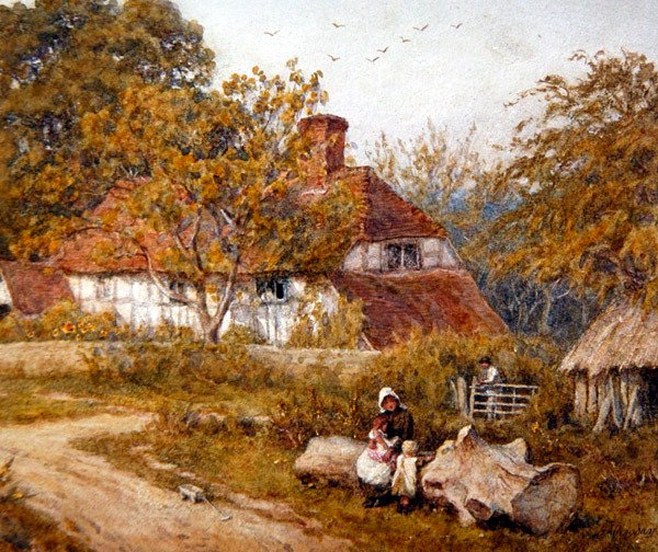 Perheen mökki (akvarelli paperille) tekijältä Helen Allingham