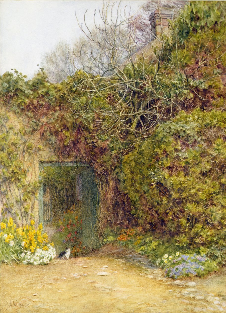 Keittiöpuutarha, Farringford (akvarelli ja vartaloväri paperille) tekijältä Helen Allingham
